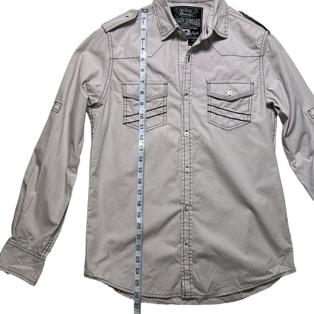 Broken Threads Gray Adjustable Sleeve Button Down… - image 3